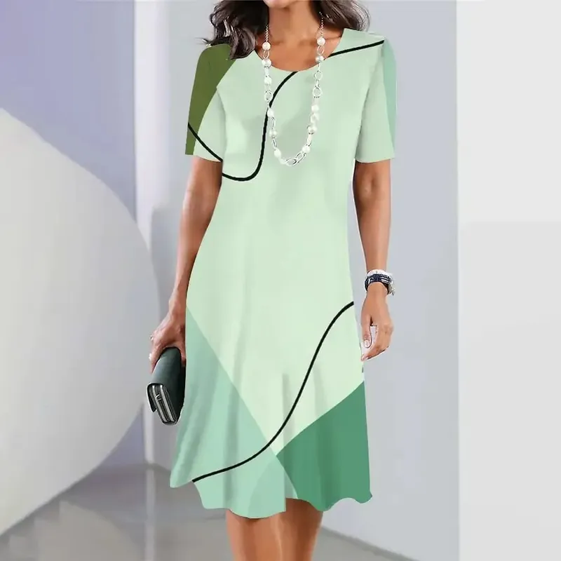 New Geometric Curve Graphic Print Women's Dresses Elegant Loose Short Sleeve O-Neck Summer Dresses Female Fashion Sundress — image 15
