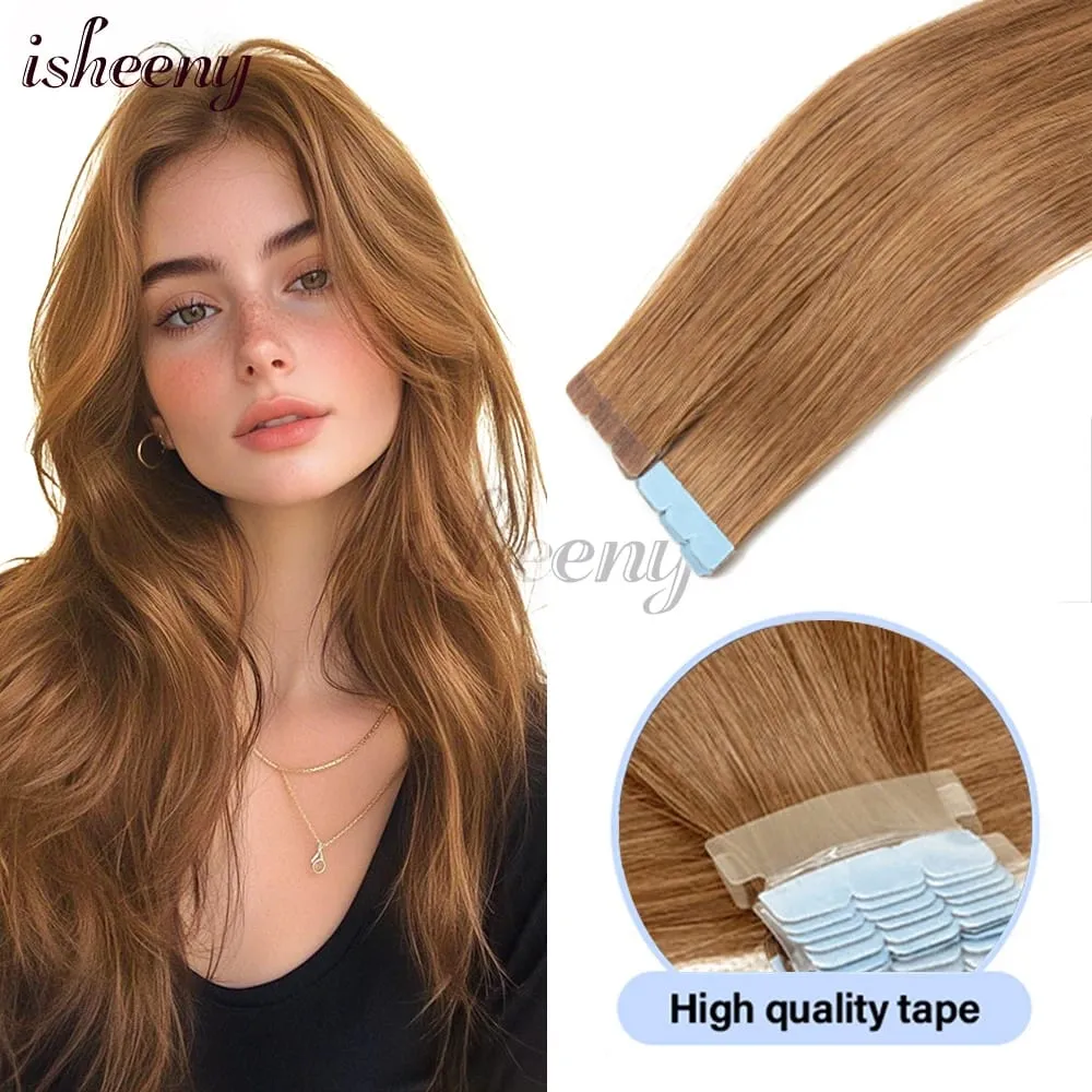 12"-20'' Invisible Mini Tape in Human Hair Extensions Invisible Adhesive Seamless Tape in Hair Natural Straight 10pcs/pack — image 1