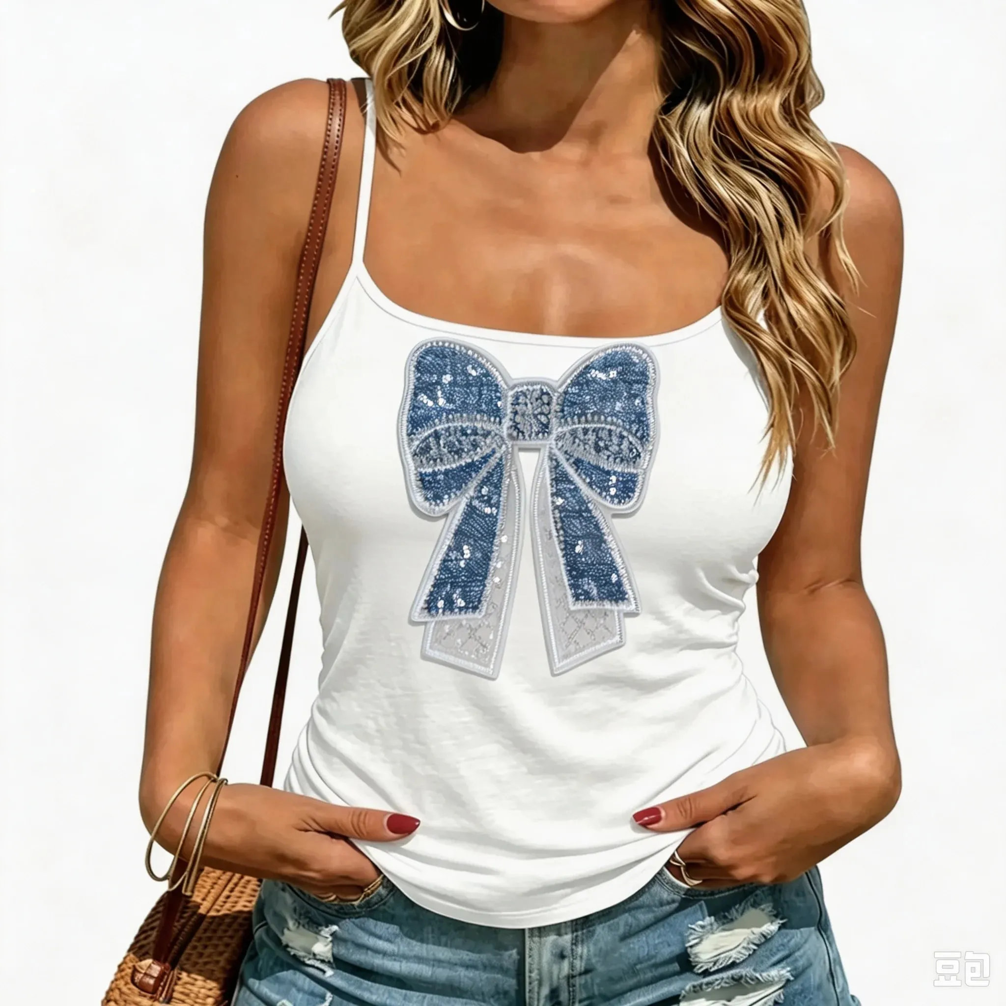 Cherry Heart Bow Tank Top Cute Coquette Cami Sweet Y2K Summer Top Girly Casual Streetwear