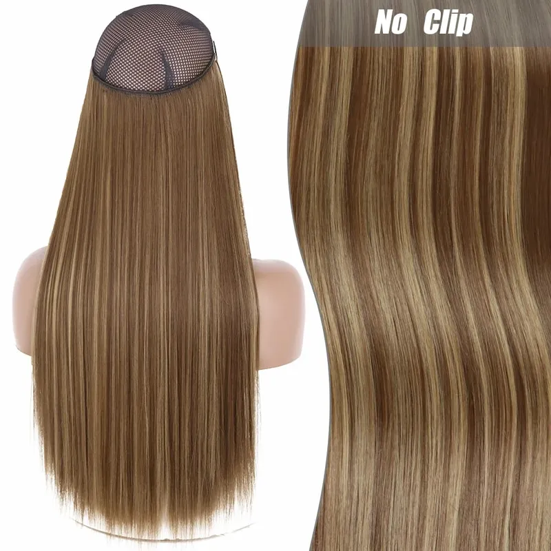 Synthetic Long Wavy No Clips Invisible Wire Hair Extensions Black Brown Blonde Fish Line False Hairpiece Piece — image 15