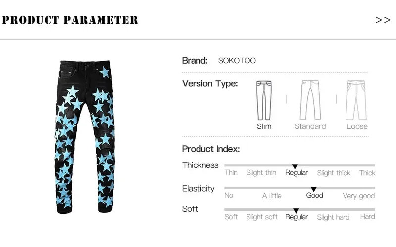 Men Sky Blue Leather Stars Patches Jeans Streetwear Black Stretch Denim Skinny Tapered Pants Holes Ripped Trousers