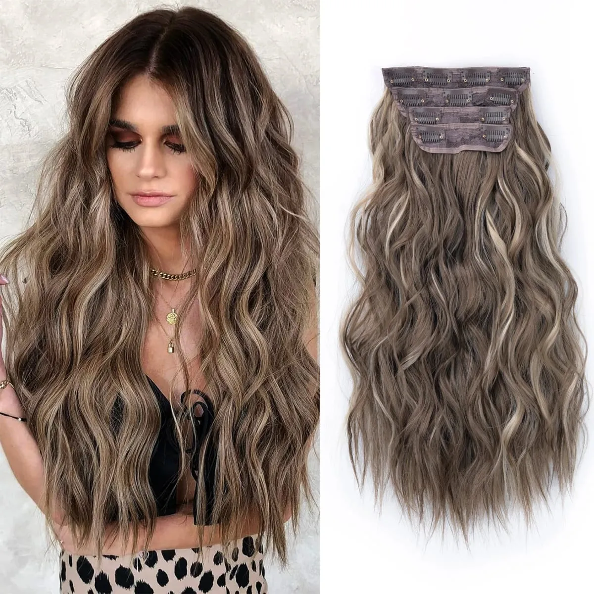 linwan Clip In Hair Extensions 4 PCS Full Head 20 Inch Long Curly Wavy Synthetic Hair Pieces Natural Wavy For Women Girls Hair — image 16