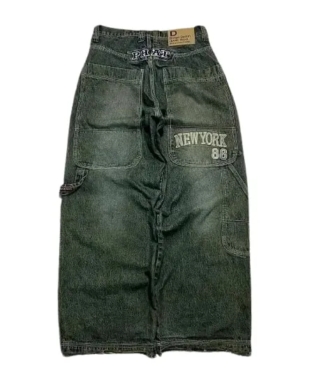 90s Gothic Centipede Embroidery Washed Oversized Wide-Leg Pants Jeans Men Y2K New Harajuku Punk Hip-Hop Rock Couple Street Wear — image 13