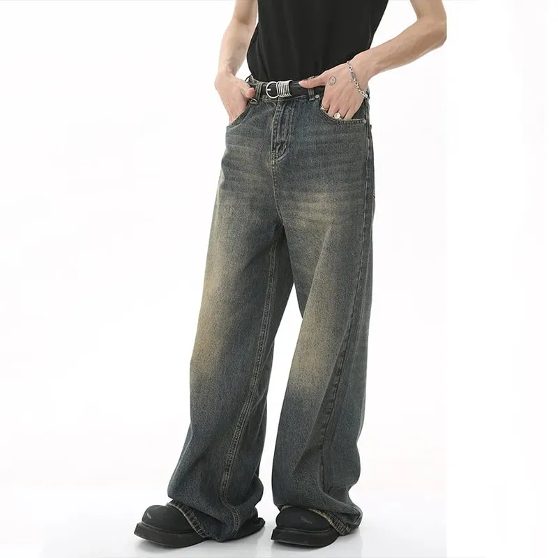 Summer Men's Denim Pants Old Blue Washed Male Jeans Straight Casual Menwear Loose Wide Leg Trousers New Fashion 9C354 — image 4