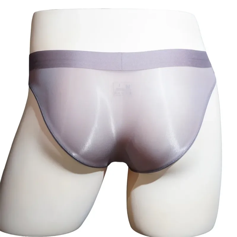 Ice Silk Briefs Men Oil Shiny Underwear Ultra Thin Traceless Underpants Transparent Smooth Bulge Pouch Panties Elastic Knicker — image 6