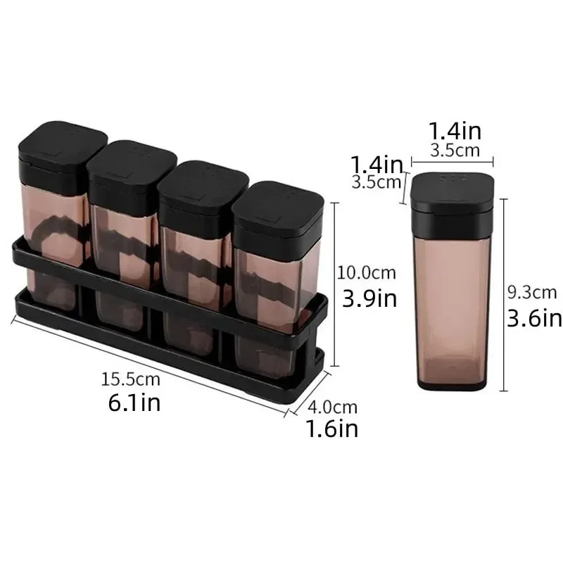 Spice Organizer Set 4-in-1 - Stackable Kitchen Bottles Airtight Lids for Salt Pepper Baking Countertop Space Saver Jars