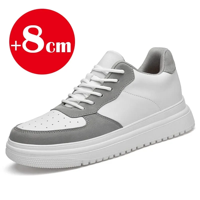 2026 New Height Increasing Shoes for Men 8cm Invisible Elevator Sneakers White Leathe Sport Zapatillas De Hombre Big Size 46 — image 10