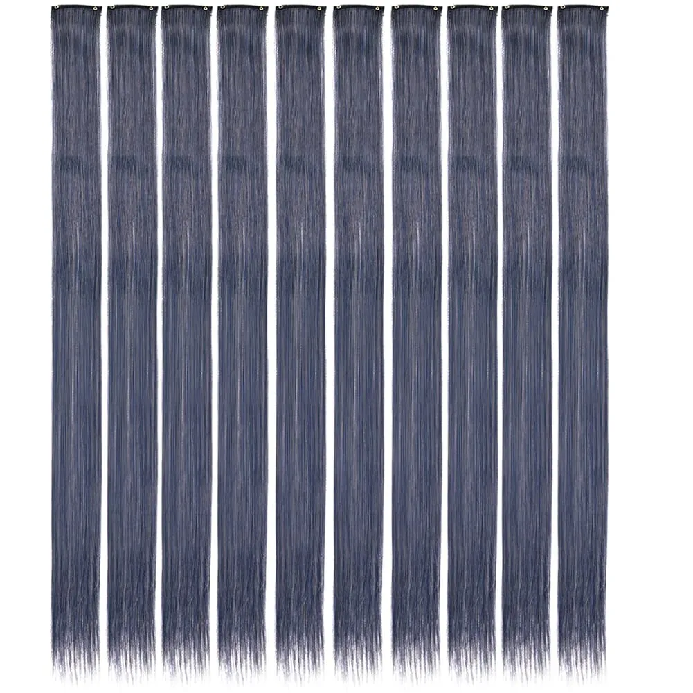 10PCS/Pack Colored Party Highlights Clip in Hair Extensions for Girls 22 Inches Omber colors Straight Hair Synthetic Hairpieces — image 42