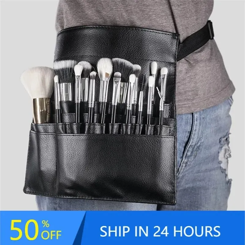 Multi-function Professional Makeup Brush Bag With Belt PU Leather Cosmetic Bag Waist Bag For Makeup Artist Large Capacity 20#47 — image 1