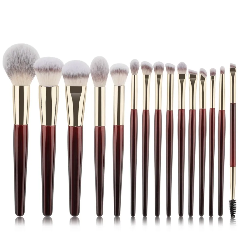 15 Professional Makeup Brushes Solid Wood Handle Aluminum Tube Makeup Brush Set Soft Multi-functional Beauty Tool — image 6