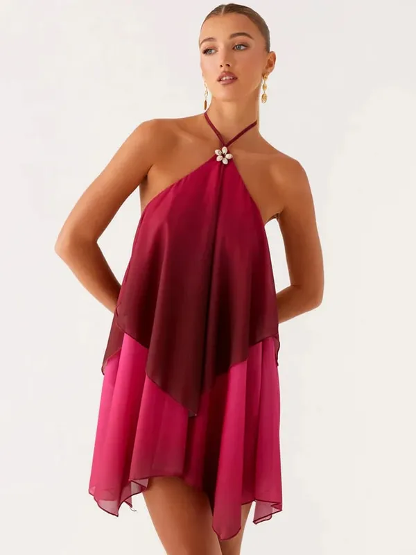 Mozision Gradient Halter Backless ชุดมินิเซ็กซี่ผู้หญิงชุด Elegant ตาข่ายซิป Off-ไหล่แขนกุด Club Party Dresses — image 7