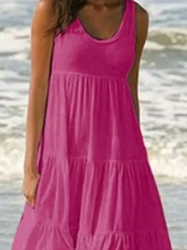 Oversized O Neck Sleeveless Ruffles Loose Beach Dress Women Boho Solid Color Plus Size Elegant Sundress Club Party Vestidos — image 4