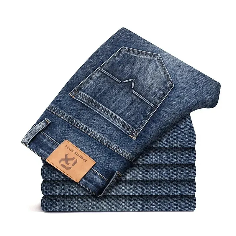 2026 Regular Fit Jeans Classic Style Spring Summer New Men's Light Blue Stretch Denim Fabric Pants Male Brand — image 4