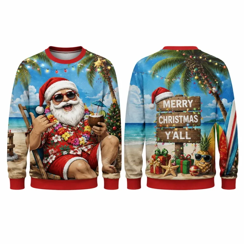 Funny Santa Ugly Christmas Sweatshirt Men Women 3D Print Crewneck Long Sleeve Xmas Party Pullover Holiday Gift Winter Streetwear