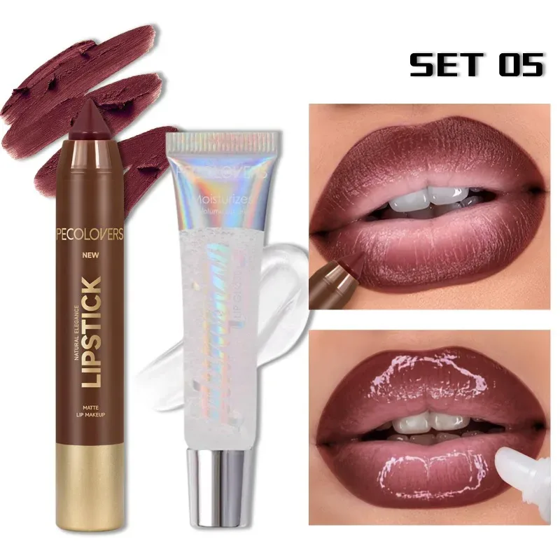 1SET Lip Liner Pencil Set Lip Liner with Lip Gloss Outline Lip Contour Moisturize Lips Full Andarming Lips Lip Makeup