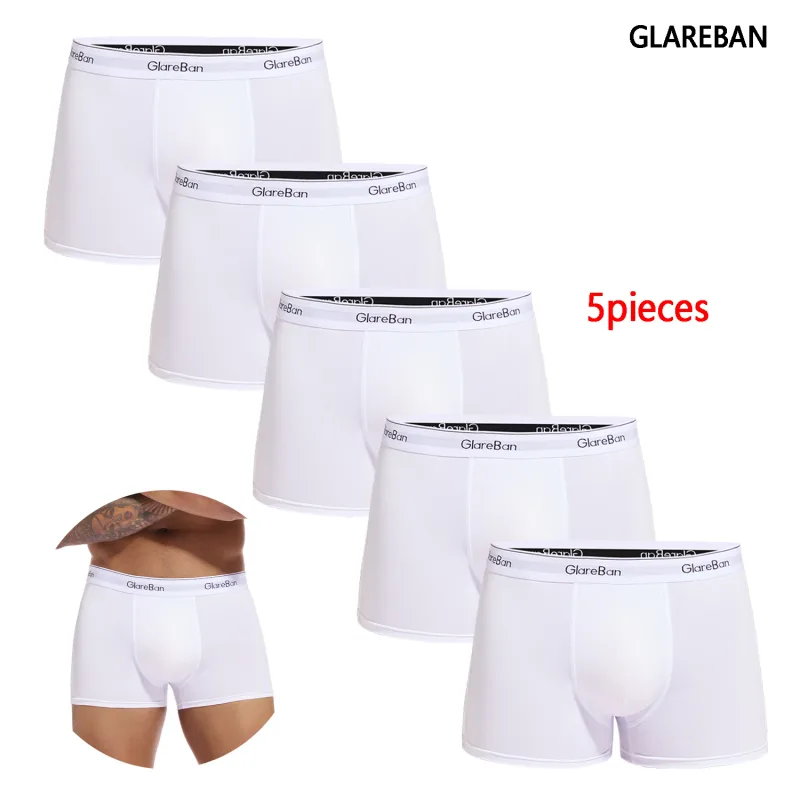 5pcs Pack White 2024 Men Panties Polyester Underwear Male Brand Boxer And Underpants For Homme Luxury Set Shorts Box Slip Kit