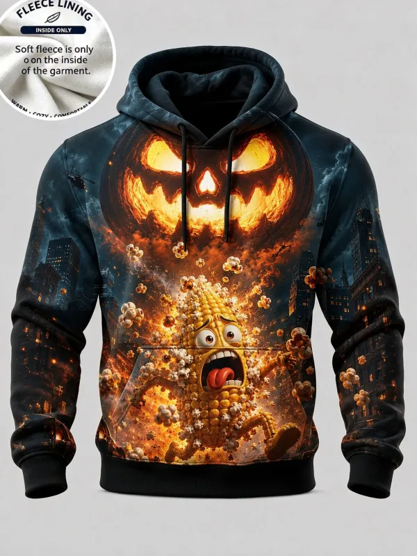 3D Print Halloween Fleece Hoodie Ghost Pumpkin Bat Spider Web Candle Graveyard Pullover Long Sleeve Kangaroo Pocket Sweatshirt