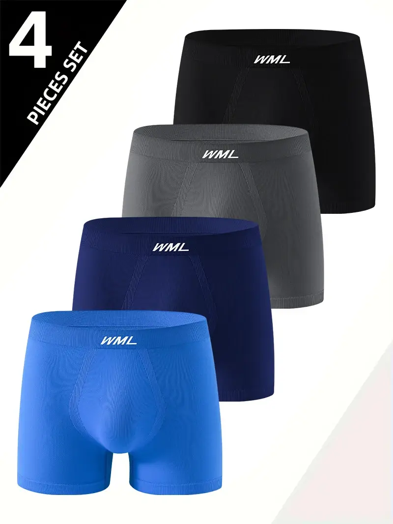 4 Pieces Men's Boxer Briefs Soft Comfortable Healthy Men's Underwear Men's Trendy Casual Sports Men's Seamless Panties Boxers — image 1