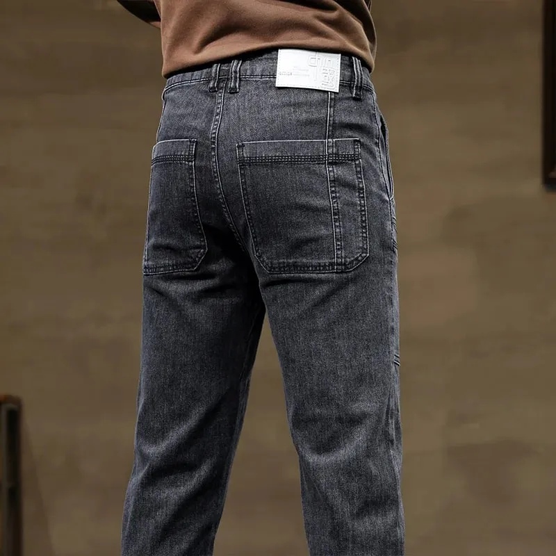 Versatile Six-Pocket Design Jeans Men's Loose Straight Leg Pants Stretchy Comfortable for Outdoor Hiking Activities All Seasons — image 5