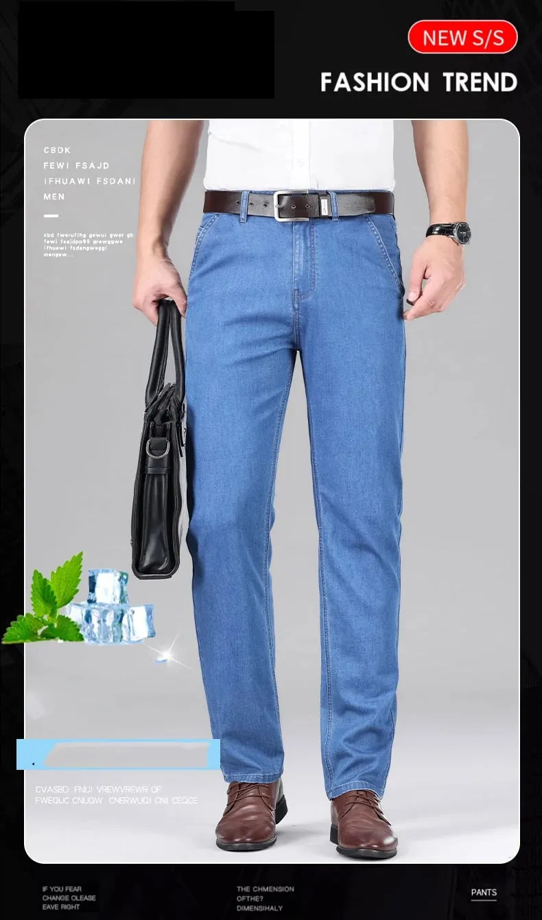 New Lyocell Fabric Jeans Men Summer Thin Business Straight Leg Loose Trousers Men's Casual Long Pants Large Size — image 8