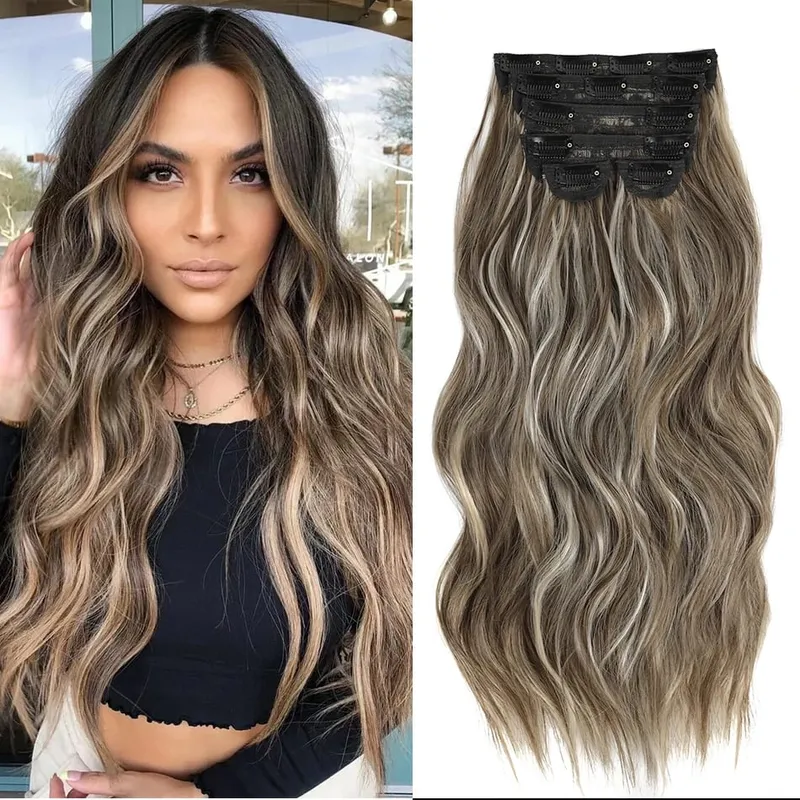 Extensions Long Synthetic Clip In Hair Wavy Clip In Hair Extensions 6Pcs/Set Piece Synthetic Ombre Blonde Brown Thick Hairpieces — image 11