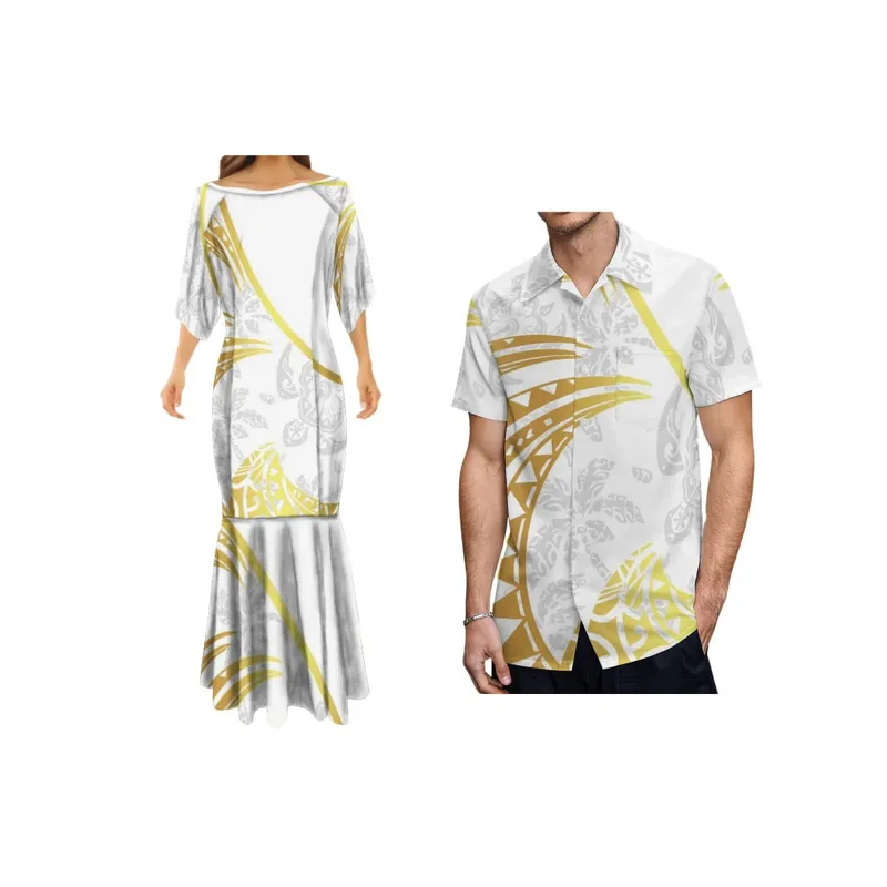 Mother's Day Gift Customized White Design Polynesian Tribal Printed Hawaiian Dresses Party Dress Plus Size Womens Clothing 7XL — image 7