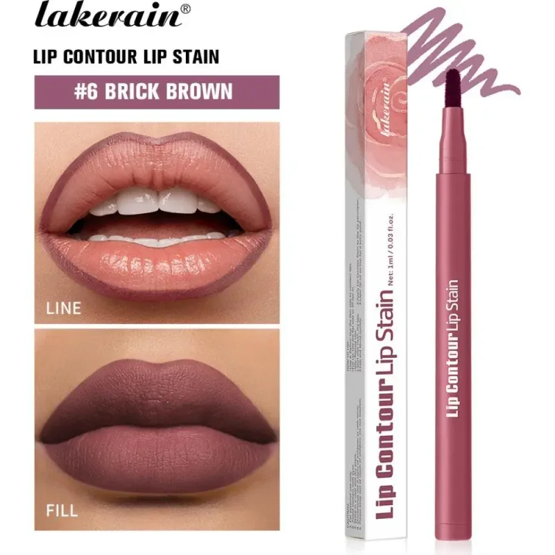 2-in-1 Lip Contour Stain Lip Tint Soft Nude Lip Makeup Smudge-proof Non-stick Cup Moisturizing Lip Stain & Liner Pen Long-wear