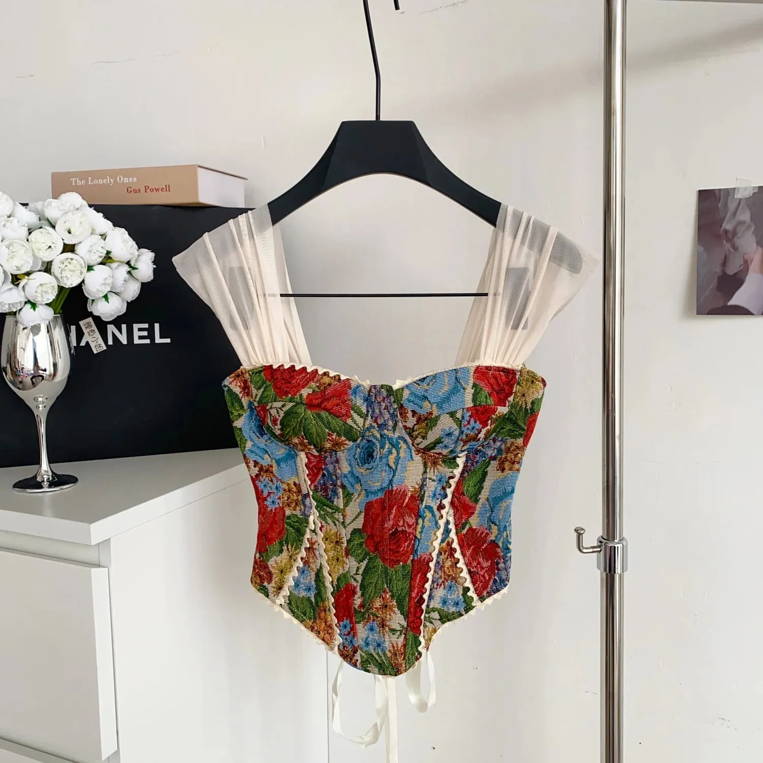 Women Strap Vintage Lingerie Camisole Sleeveless Lace Up Backless Mini Top American Retro Slim Sexy Print Tank Top