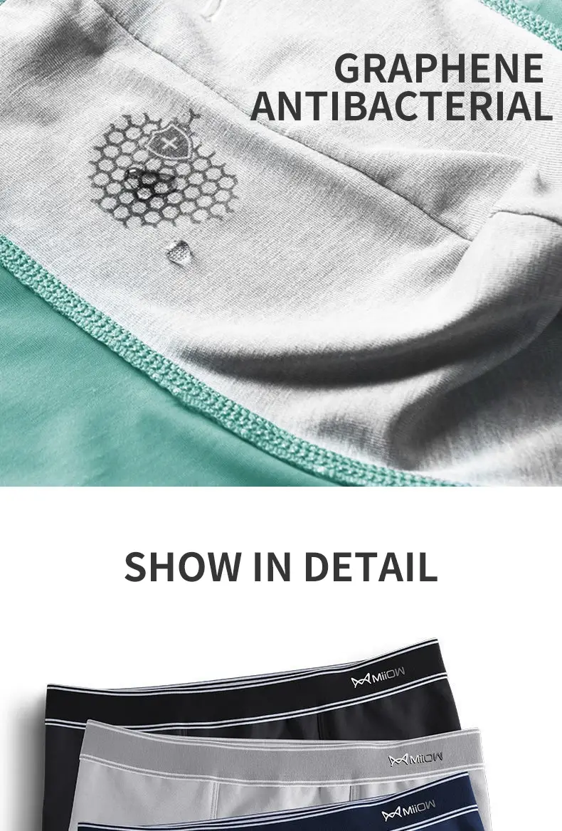MiiOW 3Pcs Men Boxer Shorts Cotton Men's Panties Graphene Antibacterial Crotch Man Underpants Breathable Summer Men Boxer Briefs — image 13