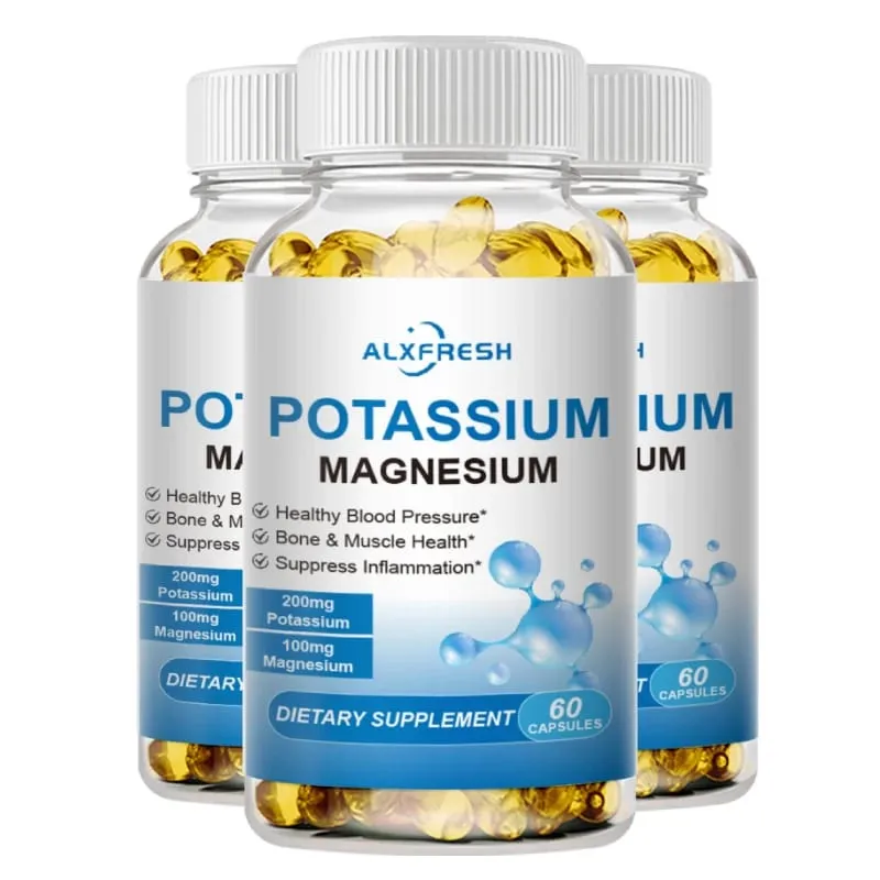 Potassium Magnesium Capsules for Beauty Health Sleep Quality Fast Fitness Bone Muscle Cramps and Cardiovascular Cellular Immune