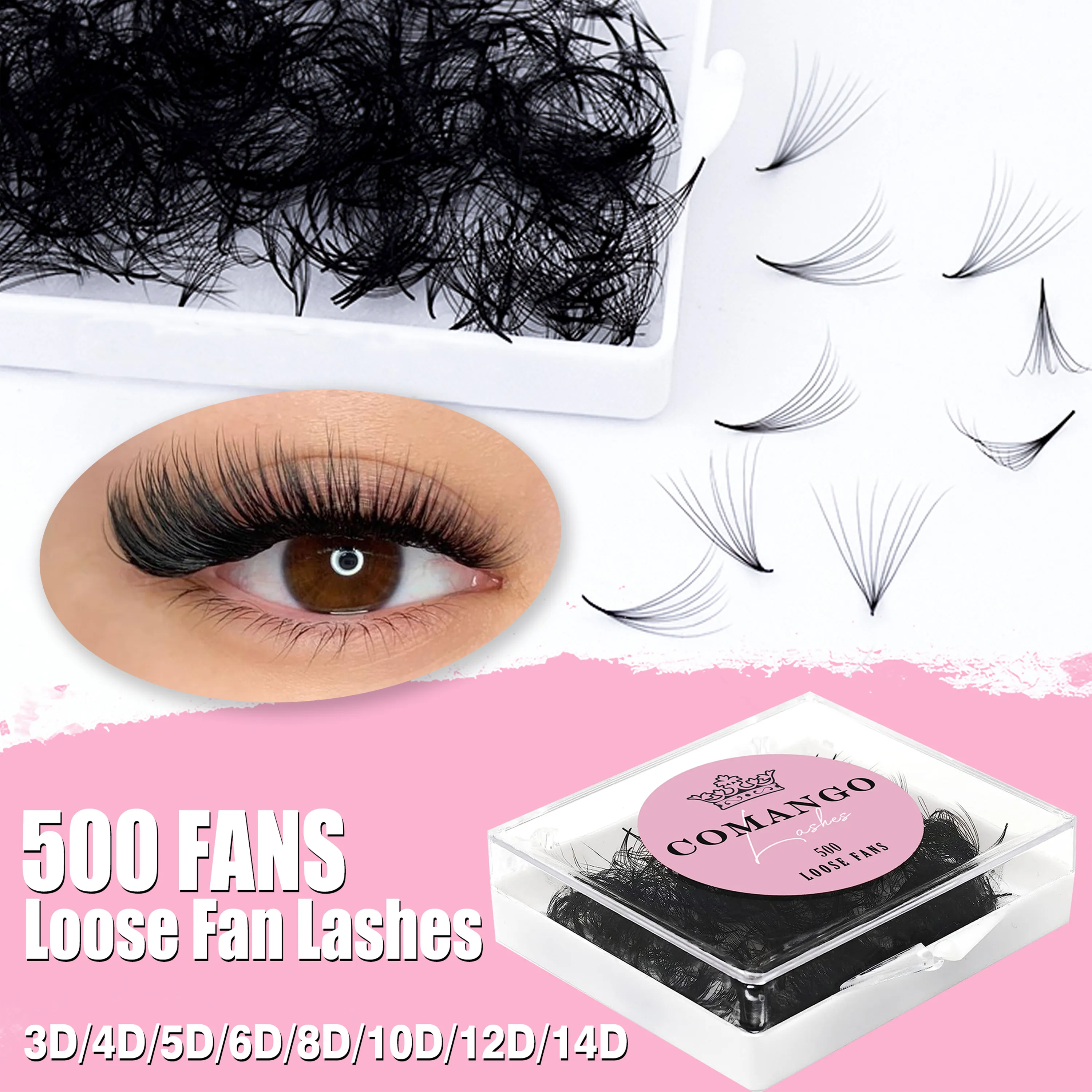 CoMango 500Fans Promade Fans Eyelashes Extension Bulk 3/6/7/10/12/14/16D Pointy Stem 0.05/0.07 C/D Curl Premade Volume Fans — image 1