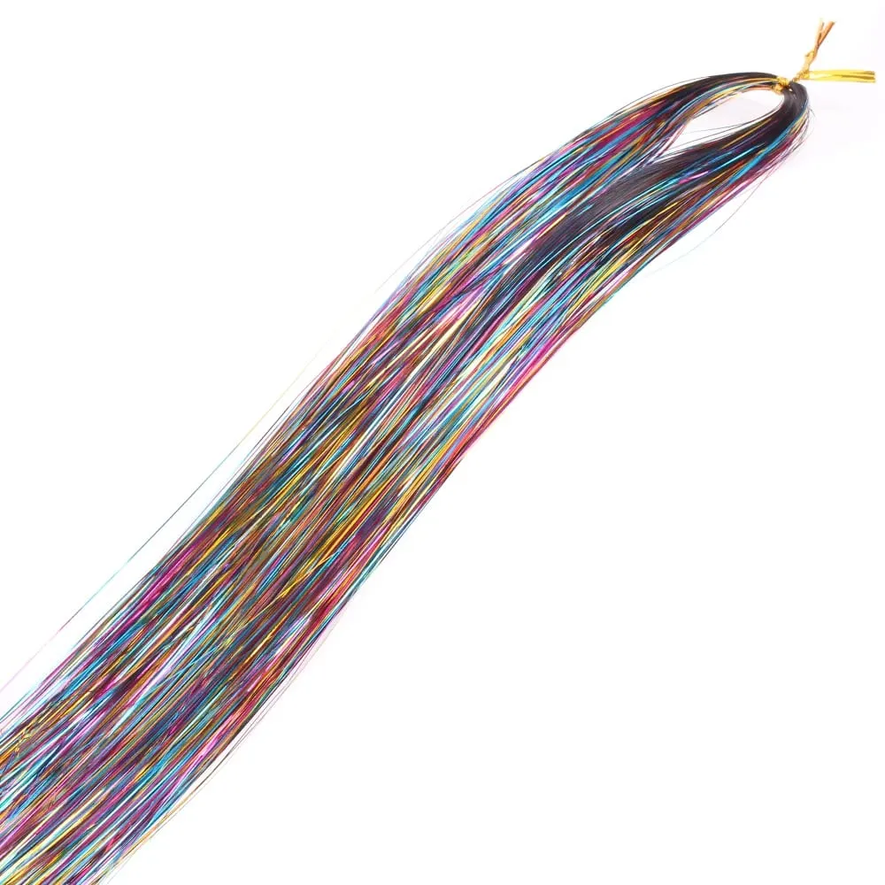110cm Colorful Shiny Threads Glitter Hair Tinsel Kit Gold Purple Blue Silk Hair Glitter String Extensions Accessories for Women — image 21