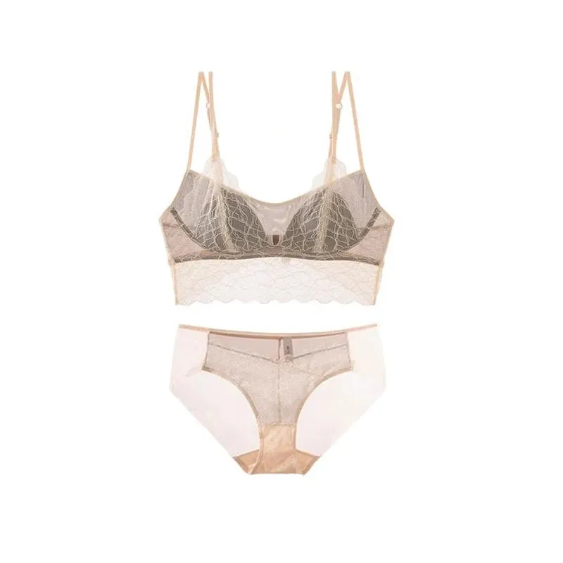 SuyaDream Woman Lace Bra Set Real silk Linings Thin Mold Cup Wire Free Meshes Sheer Underwears 2025 cozy Intimates