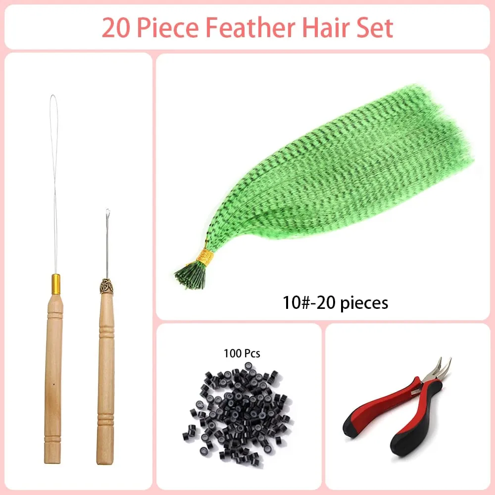 Synthetic Colored I-Tip Faux Feather Hair Extensions 16" 20 Strands/Pack Women's Heat Resistant Fiber Toolset Wig Accessories — image 17