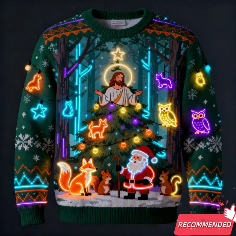 ปลอมนีออน 3D พิมพ์น่าเกลียด Xmas เสื้อกันหนาวสำหรับผู้หญิงผู้ชายเสื้อผ้า Merry Christmas Snowman ตลก Santa Jesus Pullovers ...