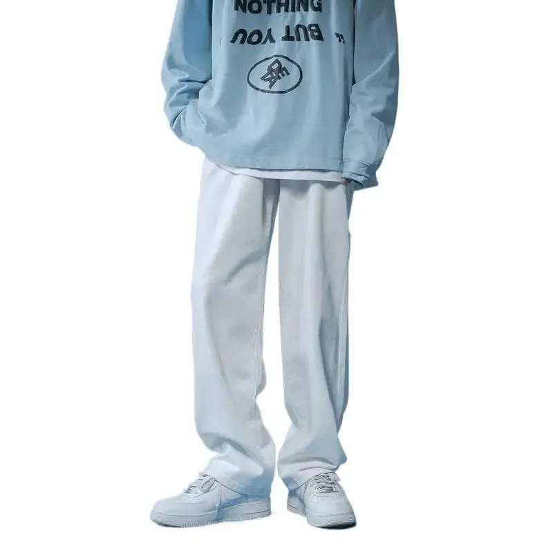 Straight Jeans Men White Loose Unisex Denim Trousers Trend Neutral Jeans Men Baggy Casual Solid Man Women Pants Hip Hop Jeans — image 4