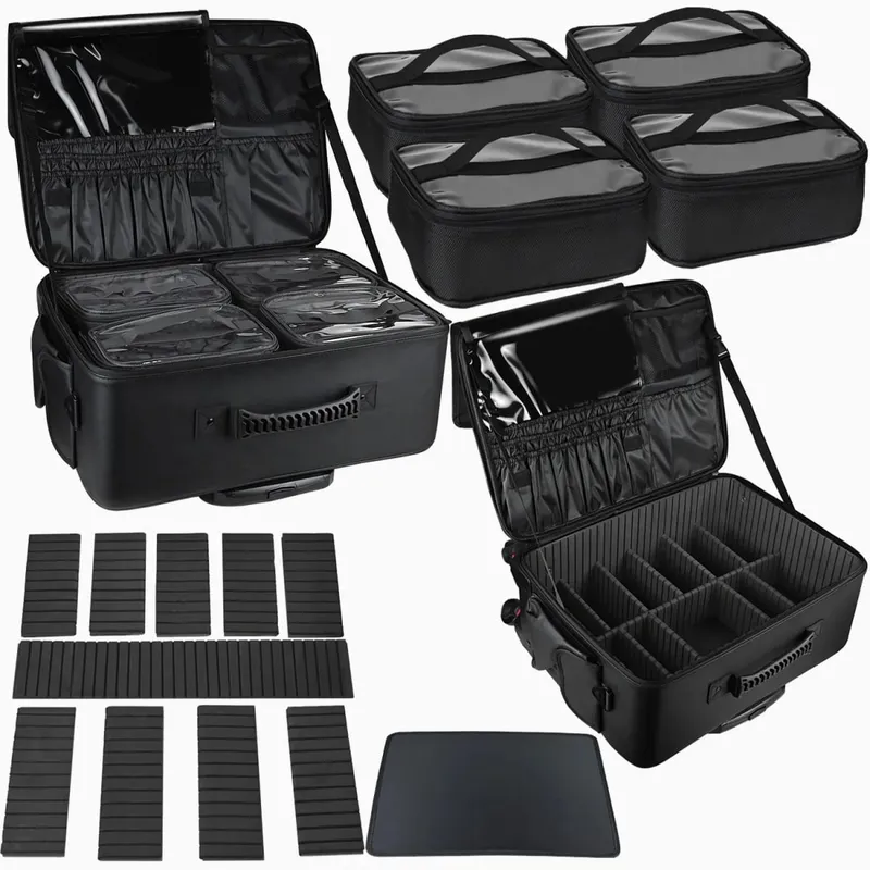 Large Capacity Makeup Trolley Case Multifunctional Oxford PU Satchel Rolling Tool Box for Beauty Nail Art Tattoo Fashion Luggage