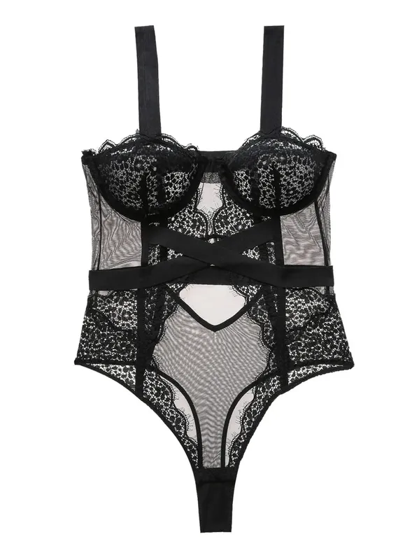 With bra integrated sexy ultra-thin transparent hollow body shaping coat female lace underwear women bodysuit