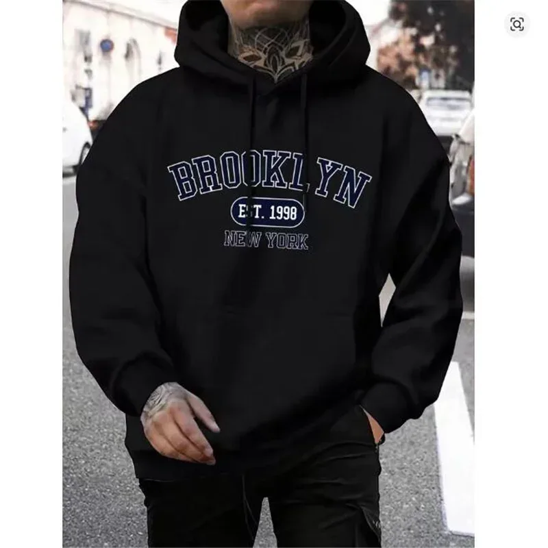 Brooklyn Est 1998 New Yorkพิมพ์ผู้ชายHoodies Harajuku Crewneck Hoodieแฟชั่นOversize Hoodyฤดูใบไม้ร่วงสบายTracksuit