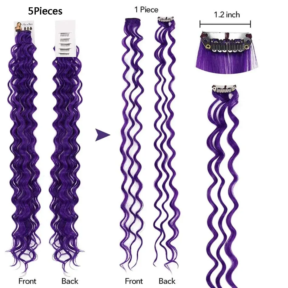 24Inch Deep Wave Hairpiece Synthetic Hair Extensions 10 Pcs/Set Clip In Hair Extension Multiple Pure Color Clip In One Piece