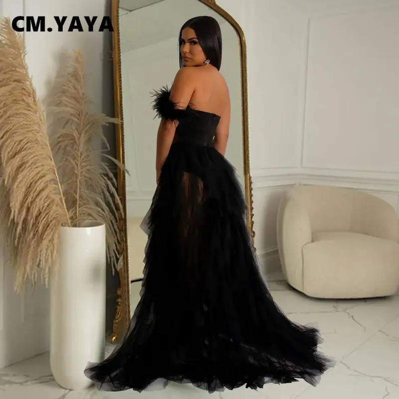 CM.YAYA Women Tierred Mesh See Though Off Shoulder Sweetheart Collar Maxi Long Floor Length Dress Evening Sexy Party Dresses — image 5