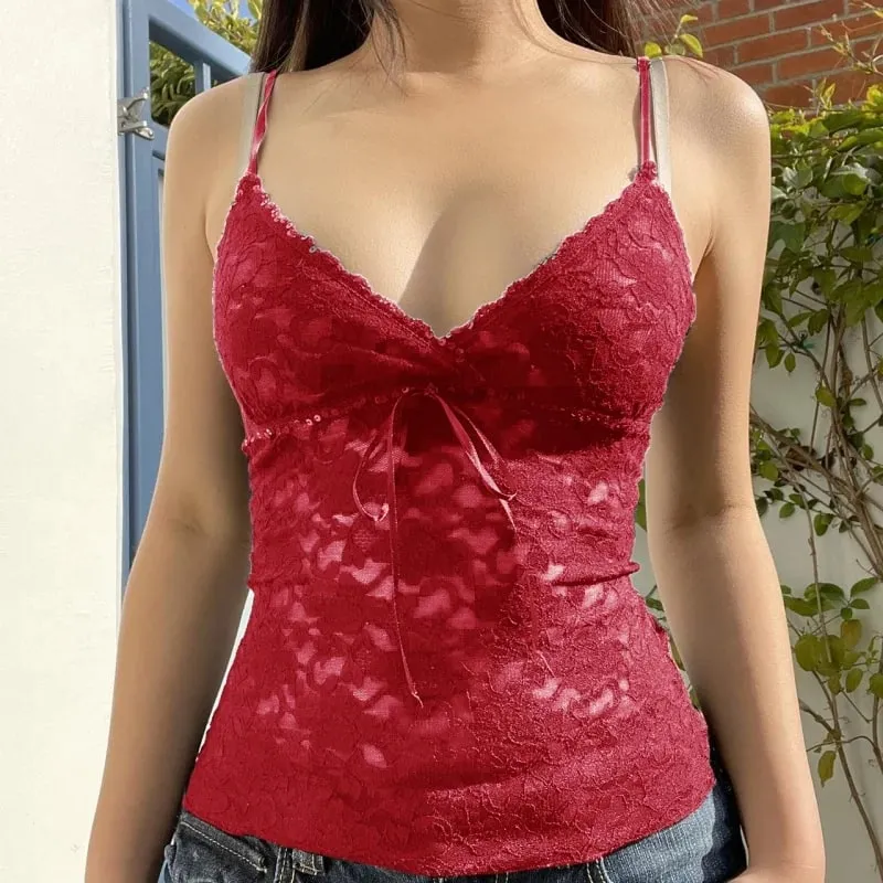 y2k Fairycore Tops 2000s Women Aestheic Clothes V Neck Spaghetti Strap Sleeveless Vest Coquette Clothing Streetwear — image 11
