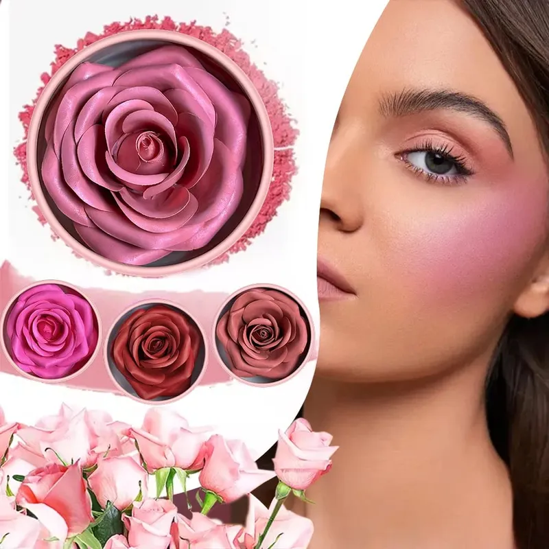 4-Color Petal Blush & Highlighter Brush Set – Diffused Watercolor Flush Cloud Skin Natural Glow Buildable Soft Texture Spring — image 6