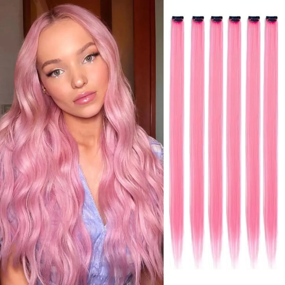 6pcs/pack Colored Party Highlights Clip in Hair Extensions 22 inches Multi-colors Straight Hair Synthetic Hairpieces
