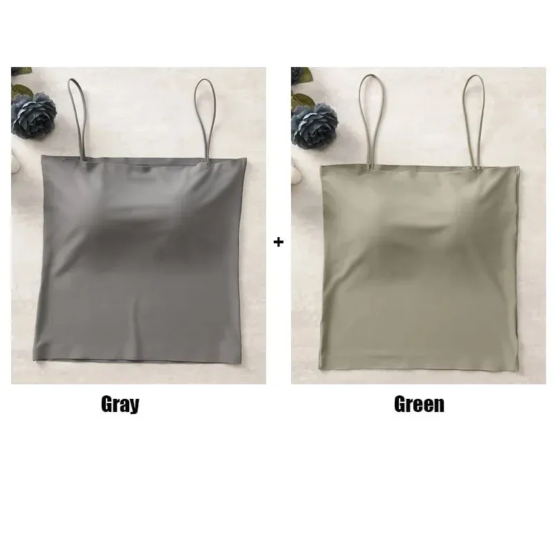 2PCS/Lot Ice Silk Beauty Back Camisole Top For Women with Chest Pad Fixed Cup Inner Wear Outer Wear Summer Female Bandeau