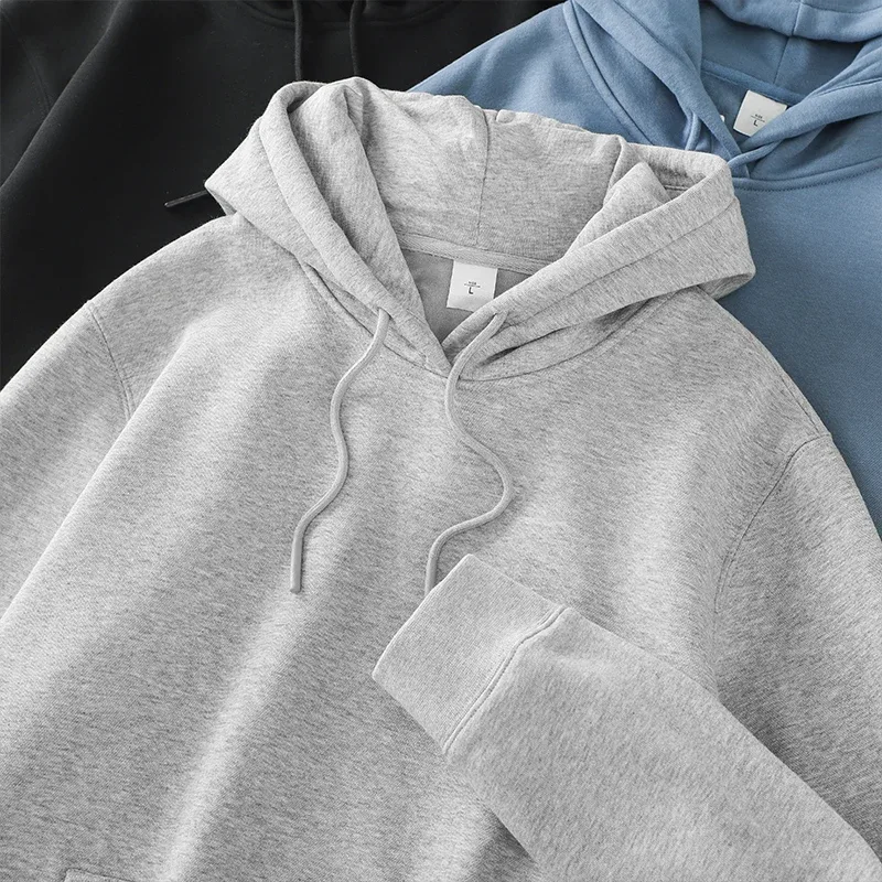 Casual Hooded Shirt for Men Winter Ticken Solid Color Loose Basics Fleece Hoodies Long-Sleeve Sweatshirt Men's Clothing — image 4
