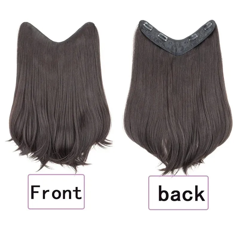 18Inch Synthetic V Long Curly Inner Buckle Hair Extension Black Brown Hairpiece Wig for Women