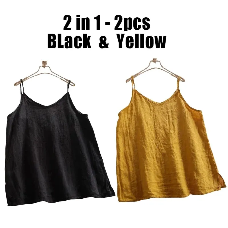 Summer Simple All-match Top Loose Thin Camisole Solid V-neck Vest Women Clothing Sleeveless Casual Highstreet Holiday T-shirt