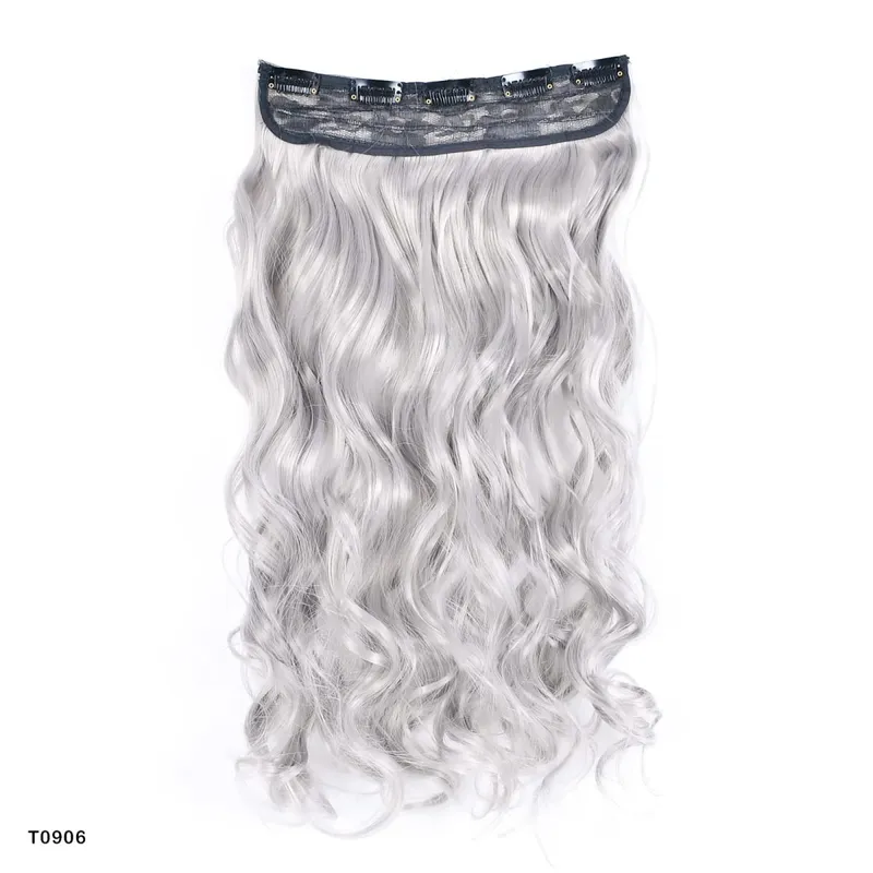 Clip in One Piece Wavy Synthetic Hair Extension Long Straight Synthetic Black Gray Color GreyHairpieces — image 15