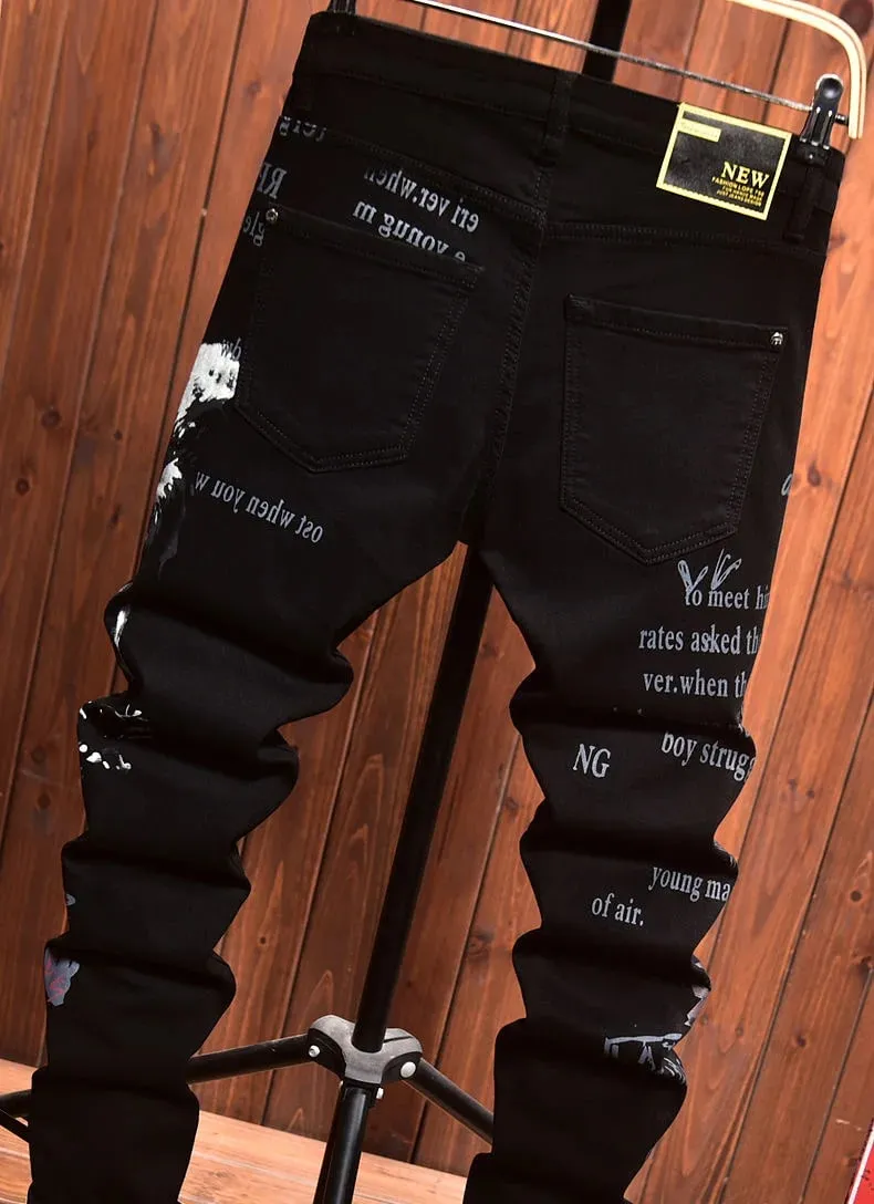 2025 Spring and Autumn New Fashion Trend Printed Black Straight Leg Jeans Men's Casual Comfort Breathable High Quality Pants — image 9